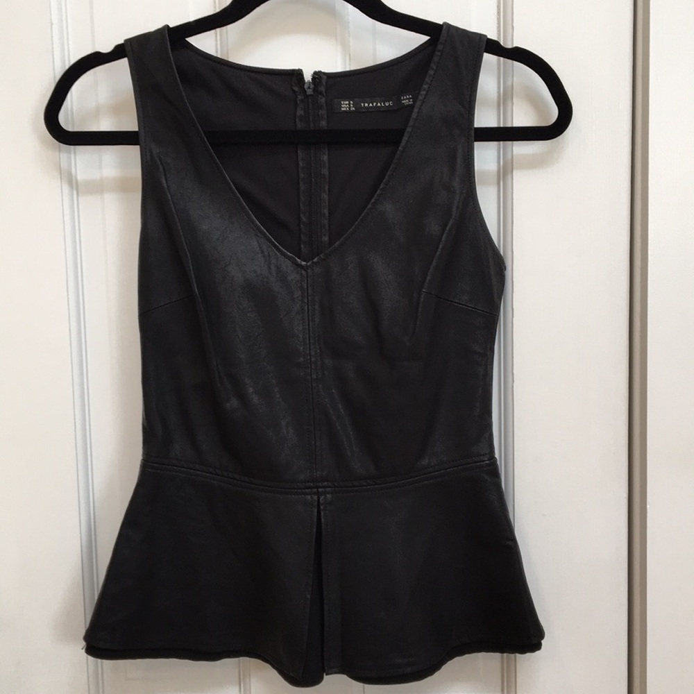 Peplum leather-look top